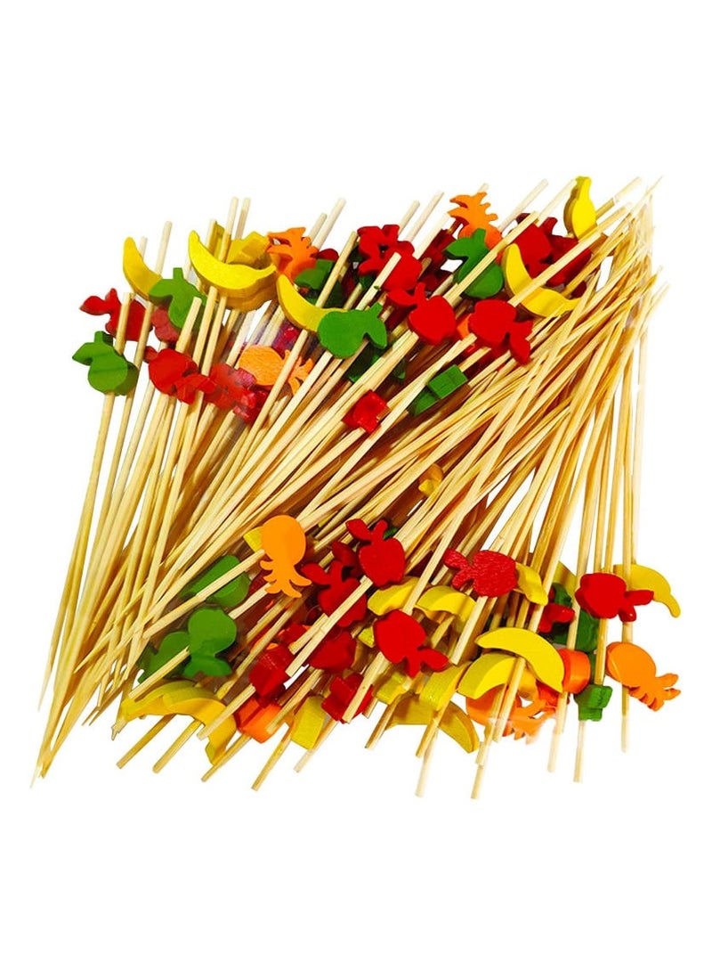 LATEEN 200PCS Wooden Skewers Fruit Toothpicks Skewers, Finger Food Party Picker 12cm, for Party Gift Carnival Birthday Party, for BBQ Food, Finger Food, Fruit Skewers - Image 1