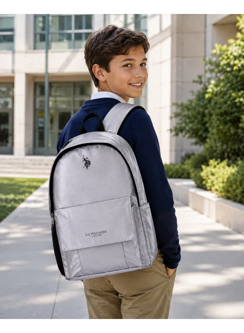 U.S. Polo Assn. GREY U.S. Polo Assn. Classic Stone Grey Classic Flap Backpack for School and Office MultiCompartment Bag for Campus  | Best Price UAE