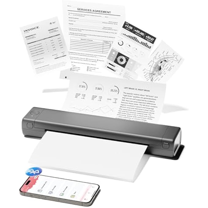 M08F A4 PORTABLE THERMAL PRINTER, SUPPORTS 8.26"X11.69" A4 THERMAL PAPER, WIRELESS MOBILE TRAVEL PRINTERS FOR CAR & OFFICE, BLUETOOTH PRINTER COMPATIBLE WITH PHONE & LAPTOP - Image 1