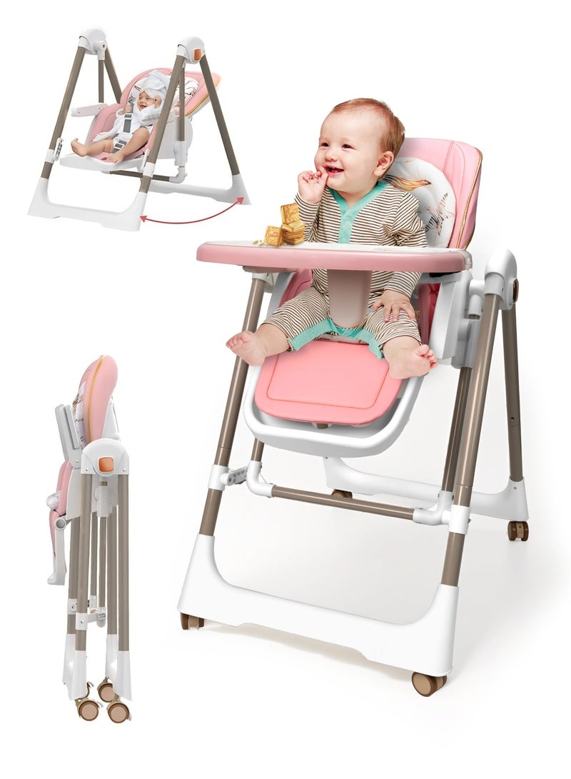 AL-WAHA AL-ZHABIA Baby High Chair | 5-Level Adjustable Foldable High Chair with Wheels & Double Trays | 4-Position Reclining Seat & 3-Stage Footrest | Safe Feeding Chair for Infants 6M-3 Years - Image 2