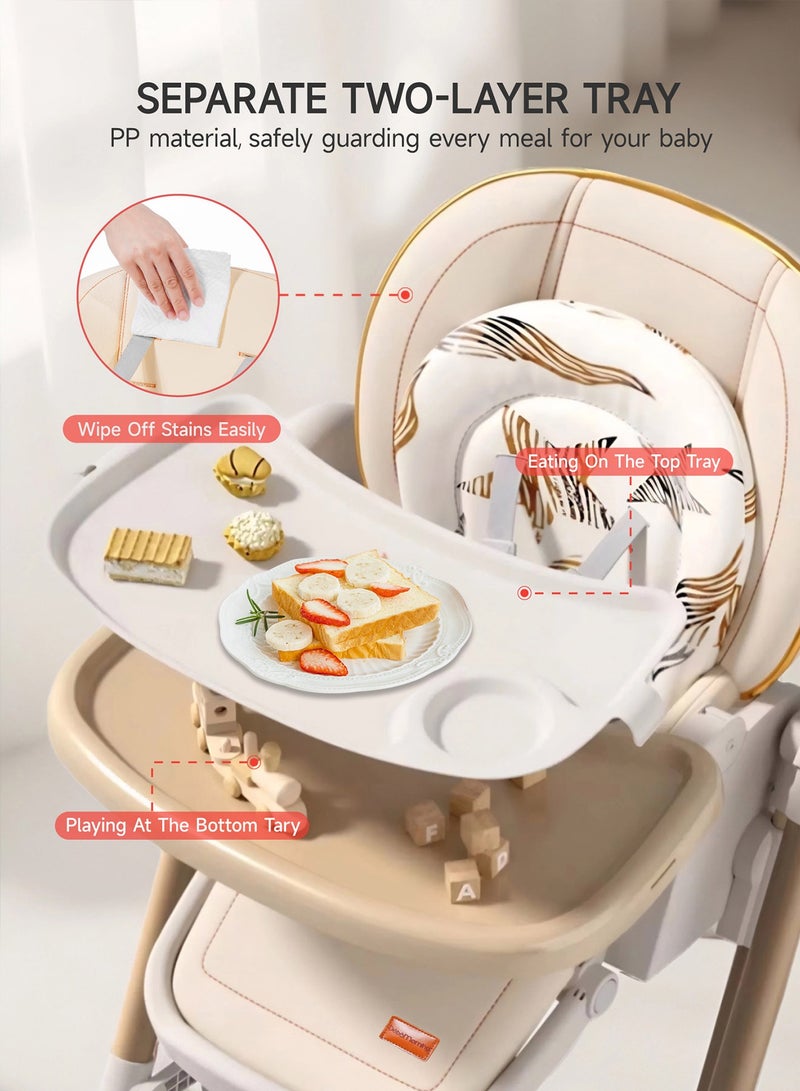 AL-WAHA AL-ZHABIA Baby High Chair | 5-Level Adjustable Foldable High Chair with Wheels & Double Trays | 4-Position Reclining Seat & 3-Stage Footrest | Safe Feeding Chair for Infants 6M-3 Years - Image 5