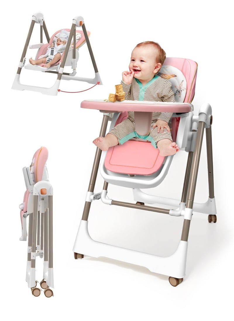 AL-WAHA AL-ZHABIA Baby High Chair | 5-Level Adjustable Foldable High Chair with Wheels & Double Trays | 4-Position Reclining Seat & 3-Stage Footrest | Safe Feeding Chair for Infants 6M-3 Years  - Image 1