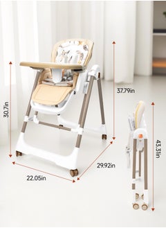 Baby High Chair | 5-Level Adjustable Foldable High Chair with Wheels & Double Trays | 4-Position Reclining Seat & 3-Stage Footrest | Safe Feeding Chair for Infants 6M-3 Years - pzsku/ZEAFD1B1A4FA6A120A95AZ/45/_/1737367155/2e39b458-fc43-4bad-8bb6-944949c492ae