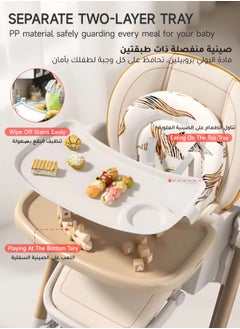 AL-WAHA AL-ZHABIA Baby High Chair | 5-Level Adjustable Foldable High Chair with Wheels & Double Trays | 4-Position Reclining Seat & 3-Stage Footrest | Safe Feeding Chair for Infants 6M-3 Years  - Image 5