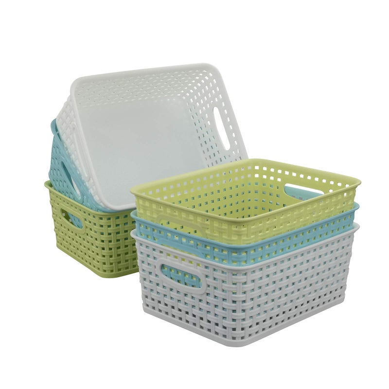 Qskely Plastic Storage BasketsBins Organizer for Bathroom 6Pack