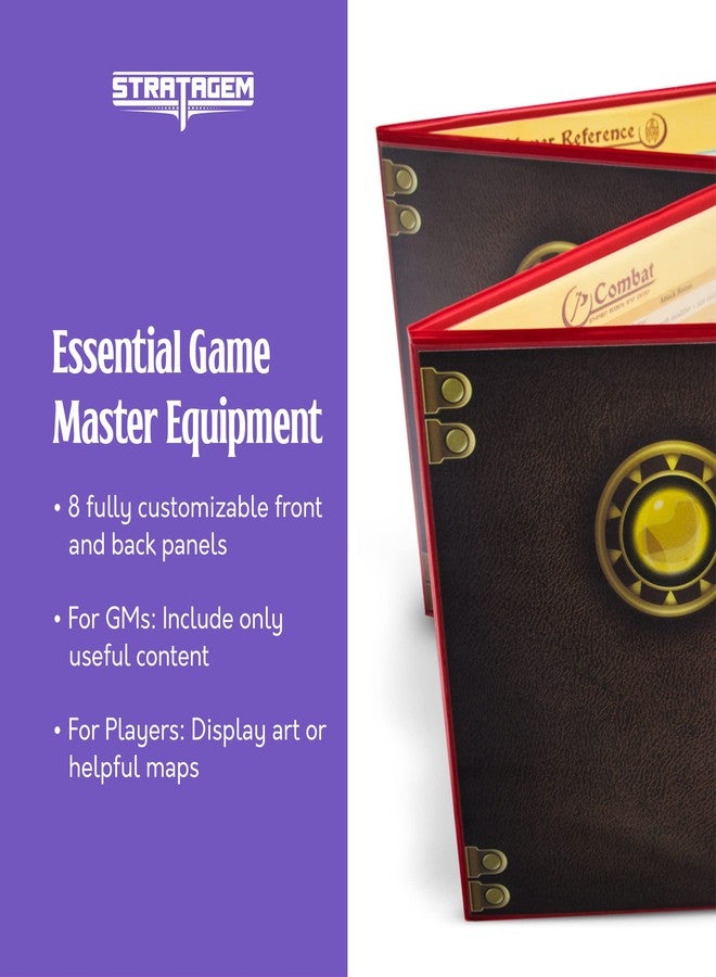 ستراتاجيم شاشة مدير اللعبة القابلة للتخصيص من 4 لوحات من Stratagem The Master's Tome مع إضافات مجانية - قابلة للمسح الجاف، ملحق للزنزانة ومدير اللعبة لحملات ألعاب تقمص الأدوار على الطاولة (بني) - Image 2