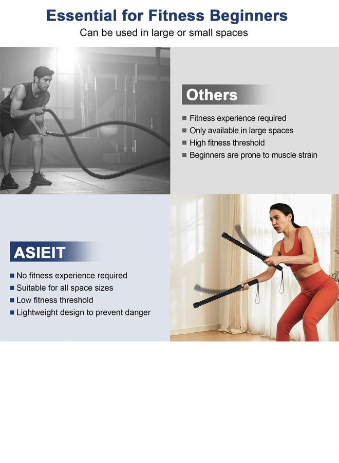 Ropeless Battle Ropes for Home Gym, Weighted Battle Rope, Black Workout Ropes for Working Out, Fitness Heavy Rope for Exercise Training Rope for Home Workout - 2PCS - Image 2