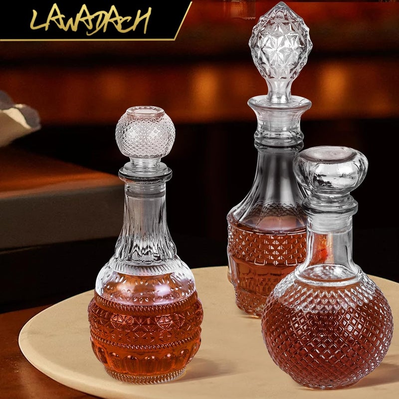 LAWADACH طقم زجاجات ديسكانتر الويسكي - زجاجة ديسكانتر إبداعية للمشروبات، ديسكانتر للتكيلا، بوربون وفودكا هدايا ويسكي فريدة للرجال، الآباء وزينة بار المنزل (17.6 أونصة * 2، 17 أونصة * 1) - Image 2