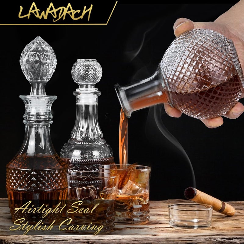 LAWADACH طقم زجاجات ديسكانتر الويسكي - زجاجة ديسكانتر إبداعية للمشروبات، ديسكانتر للتكيلا، بوربون وفودكا هدايا ويسكي فريدة للرجال، الآباء وزينة بار المنزل (17.6 أونصة * 2، 17 أونصة * 1) - Image 4