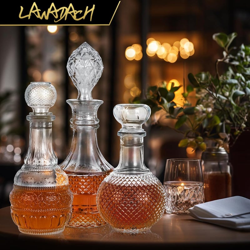 LAWADACH طقم زجاجات ديسكانتر الويسكي - زجاجة ديسكانتر إبداعية للمشروبات، ديسكانتر للتكيلا، بوربون وفودكا هدايا ويسكي فريدة للرجال، الآباء وزينة بار المنزل (17.6 أونصة * 2، 17 أونصة * 1) - Image 5