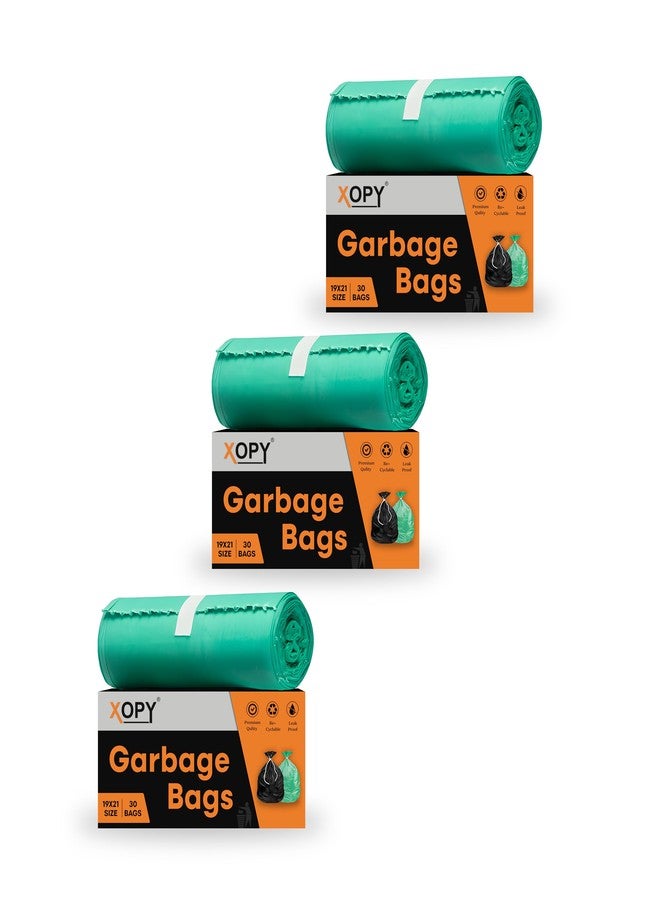 XOPY Premium Eco-Friendly Garbage Bag | 19 X 21 Inches Medium Size Dustbin Bag | Pack of 3 Rolls (90 Trash Bags) | Green Colour Waste Bag For Everyday Use | Bin Bag For Dry & Wet Waste | Pouch Packing - Image 1