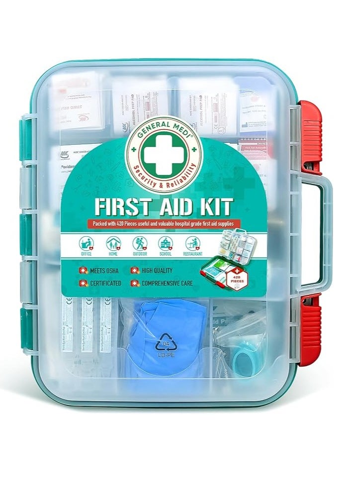 General Medi - General Medi 420 Pieces Professional First Aid Kit - HardCase First Aid Box - Contains Premium Medical Supplies for Travel, Home, Office, Vehicle, Camping, Workplace & Outdoor - Image 1