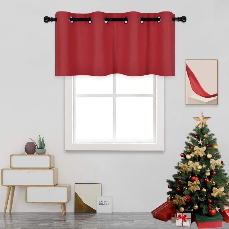 DECOVSUN Christmas Red Valance for Kitchen Blackout Grommet Curtain Valance Window Treatment for Living Room Short Straight Drape Valance for Bedroom Kids Room/Basement/Loft 52X18 Inch Long 1 Panel - Image 1