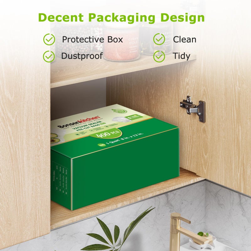 Bonsenkitchen Vacuum Sealer Bags,400 Quart 8" x 12" Precut Food Sealer Bags, Commercial Grade, BPA Free, Heavy Duty, Customized Size Vacuum Bags for Vac Storage, Meal Prep or Sous Vide Cooking, VB14 - Image 5