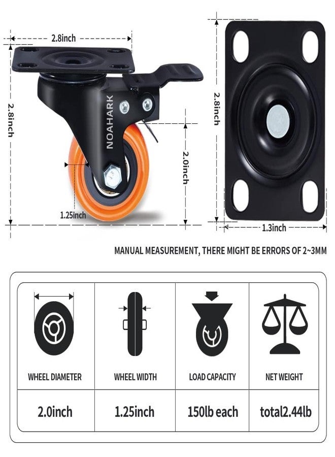 NOAHARK 2" Furniture Caster Wheel | Heavy Duty upto 700lbs Castor Wheel | 360 Degree Rotating and Moving Caster Wheels Suitable for Sofa, Bed, Chairs, Tables, Cabinets etc (Pack of 4, 2 Inch) - Image 3