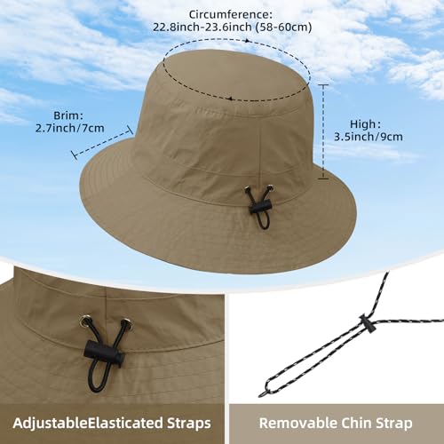 Durio Waterproof Bucket Hats for Woman UPF 50+ Sun Hat UV Protection Packable Rain Hats for Women Lightweight Hiking Hat Khaki One Size - Image 3