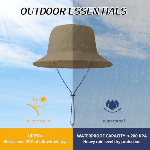 Durio Waterproof Bucket Hats for Woman UPF 50+ Sun Hat UV Protection Packable Rain Hats for Women Lightweight Hiking Hat Khaki One Size - Image 2