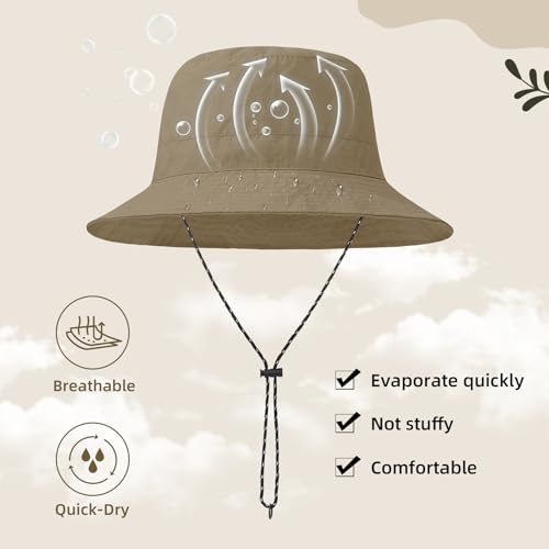 Durio Waterproof Bucket Hats for Woman UPF 50+ Sun Hat UV Protection Packable Rain Hats for Women Lightweight Hiking Hat Khaki One Size - Image 5