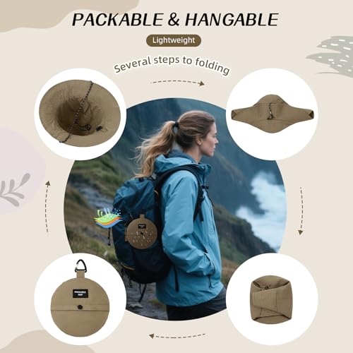 Durio Waterproof Bucket Hats for Woman UPF 50+ Sun Hat UV Protection Packable Rain Hats for Women Lightweight Hiking Hat Khaki One Size - Image 4