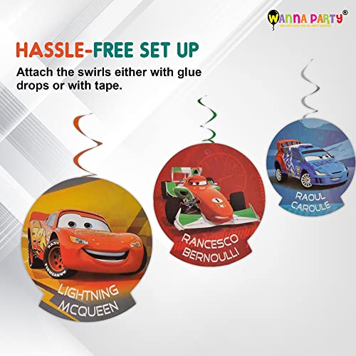 Wanna Party WP WANNA PARTY Car Theme Swirl Decoration,Car Spiral Hanging Decoration, Race Car Birthday Party Supplies, Multi Coloured Car Cut-Outs, Party Supplies, For Boys Home Ceiling Wall Decor Pack Of 12 - Image 3