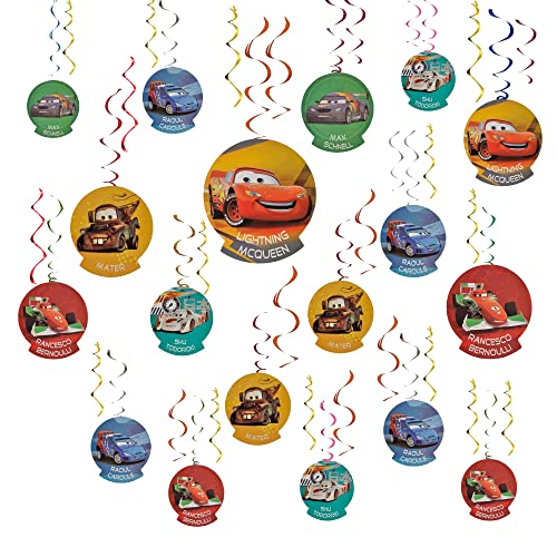 Wanna Party WP WANNA PARTY Car Theme Swirl Decoration,Car Spiral Hanging Decoration, Race Car Birthday Party Supplies, Multi Coloured Car Cut-Outs, Party Supplies, For Boys Home Ceiling Wall Decor Pack Of 12 - Image 1