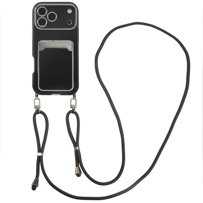 Drop Protection iPhone 15 Pro TPU for iPhone 15 15 Plus 15 Pro 15 Pro Max with Lanyard and Card Holder and Skin Feel in Black - Image 1