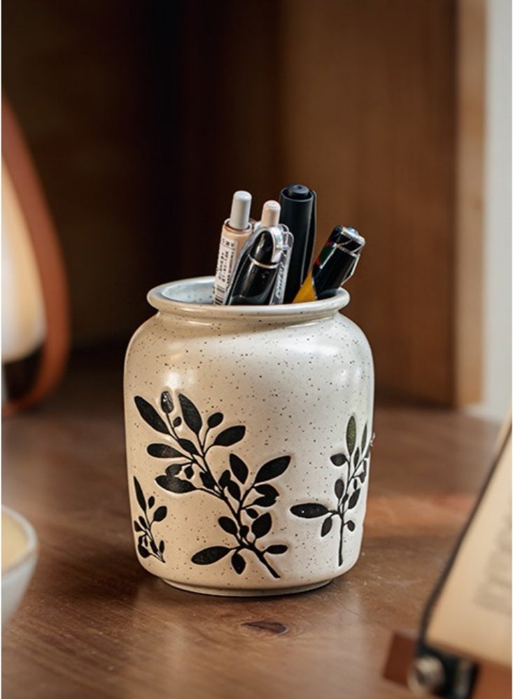 Utensil Holder Cooking Utensil Holder for Kitchen Counter Ceramic Utensil Crock for Countertop Utensil Crocks Vase Kitchen Decor Multifunctional Universal Branch Pattern(Black) - Image 2