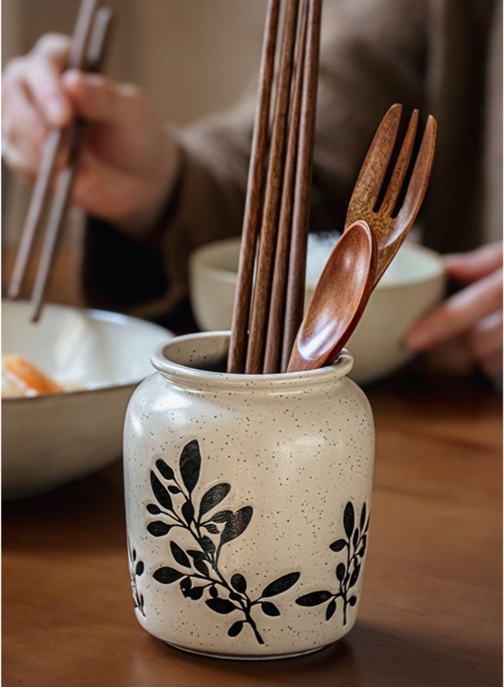 Utensil Holder Cooking Utensil Holder for Kitchen Counter Ceramic Utensil Crock for Countertop Utensil Crocks Vase Kitchen Decor Multifunctional Universal Branch Pattern(Black) - Image 1