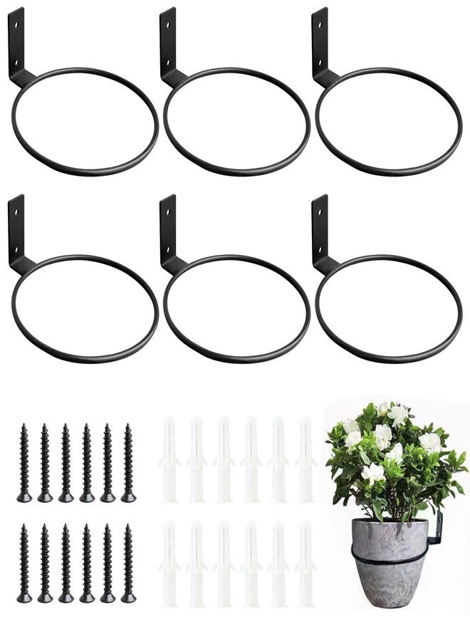 Neiteli 6 Inch Plant Holder Ring,6 Pack Flower Pot Holder Ring Plant Hanger,Wall Mounted Metal Planter Hanger,Black Wall Mount Plant Holder - Image 1