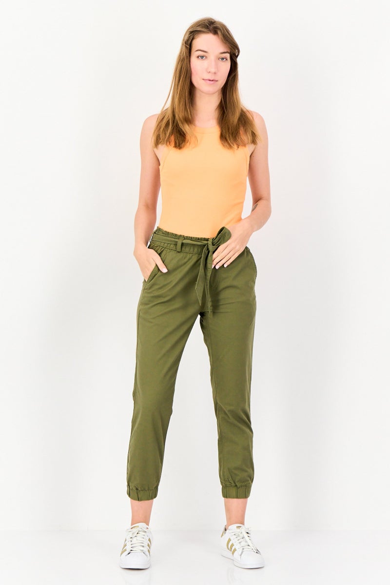 Levi's Women Regular Fit  Solid Belted Jogger Pants, Dark Olive - Image 4