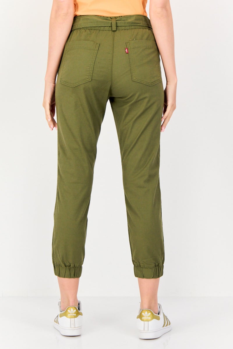 Levi's Women Regular Fit  Solid Belted Jogger Pants, Dark Olive - Image 3