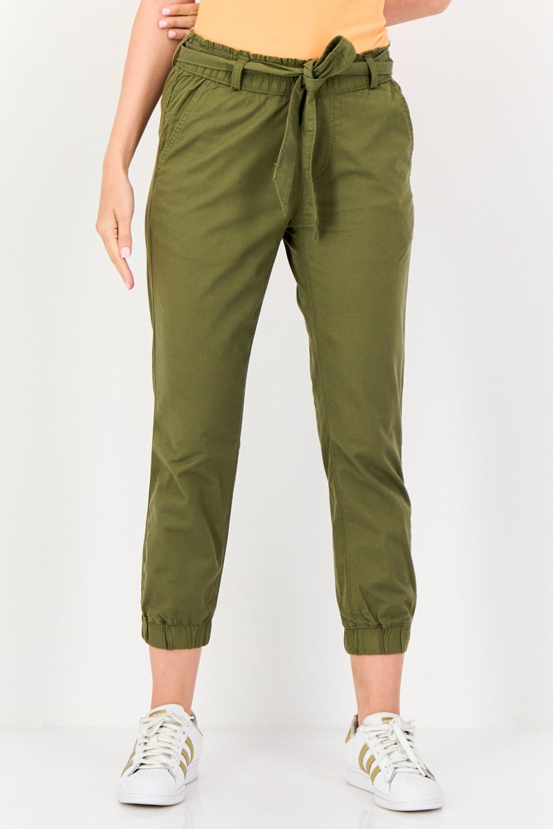 Levi's Women Regular Fit  Solid Belted Jogger Pants, Dark Olive - Image 1
