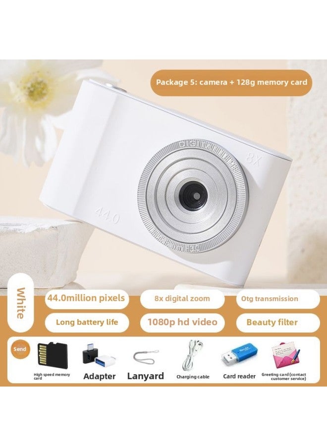 Generic Ccd Retro Self-timer HD Dual-camera Student Party Entry-level Cute High-value Girls Travel Portable-Body Color:K3 White* [front And Rear Camera + Photo Transfer + Music Listening] - 128g* High-speed Memory Card (can Take About 50,000 Photos)  - Image 1