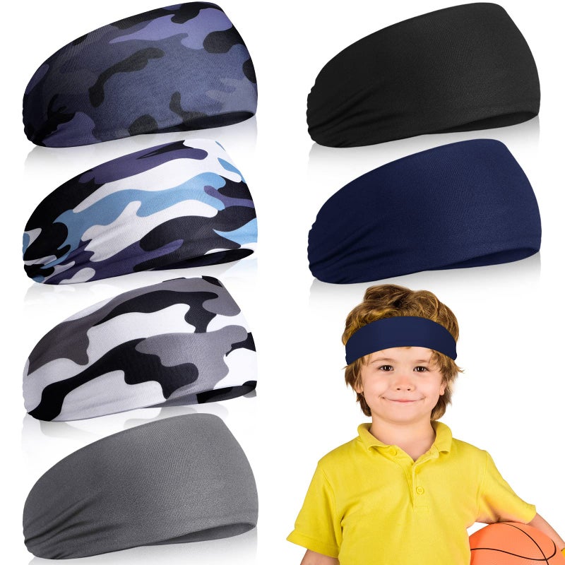 Deekin 6 Pcs Athletic Headbands for Kids - Boys Football Sweatbands, Sweat Absorbing Elastic Hairbands (Camouflage Color) - Image 1