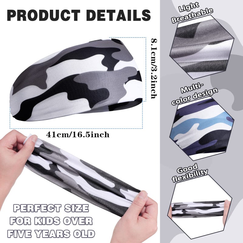 Deekin 6 Pcs Athletic Headbands for Kids - Boys Football Sweatbands, Sweat Absorbing Elastic Hairbands (Camouflage Color) - Image 2