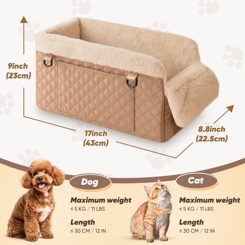 QUMY Dog Car Seats for Small Dogs Up to 11lbs, Portable Center Console Dog Booster Seat, Multi-Purpose Puppy CarSeat with Adjustable Safety Belt, Travel Pet Car Carriers for Small Dogs and Cat, Khaki - Image 2