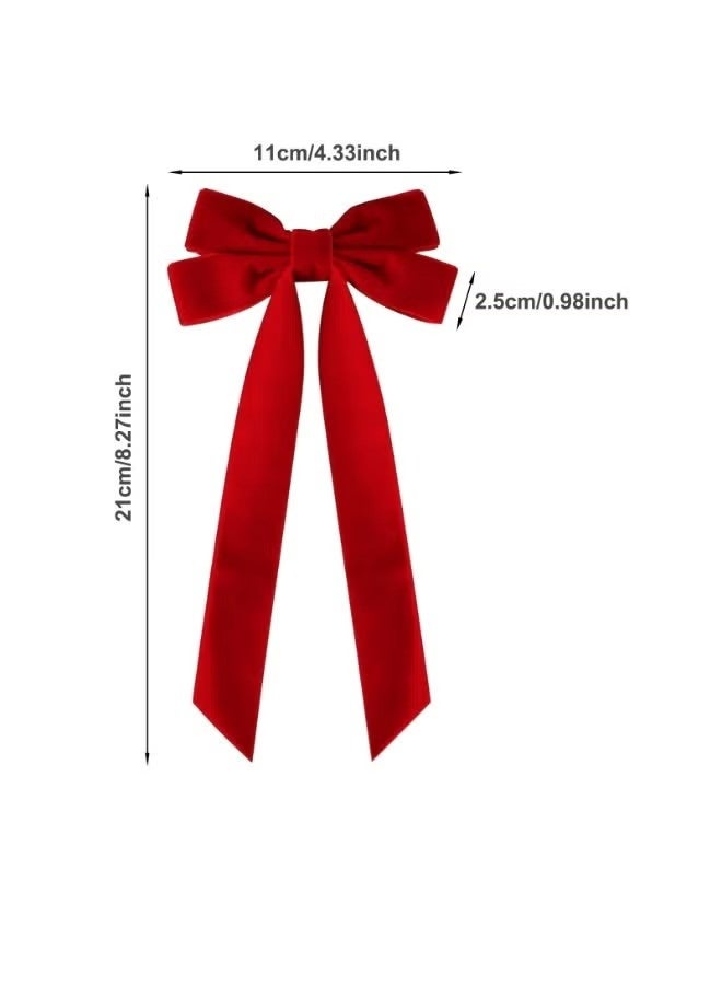 4PCS Women Velvet Hair Bows, Hair Ribbon Clips Hair Accessories（Black+Red） - Image 2
