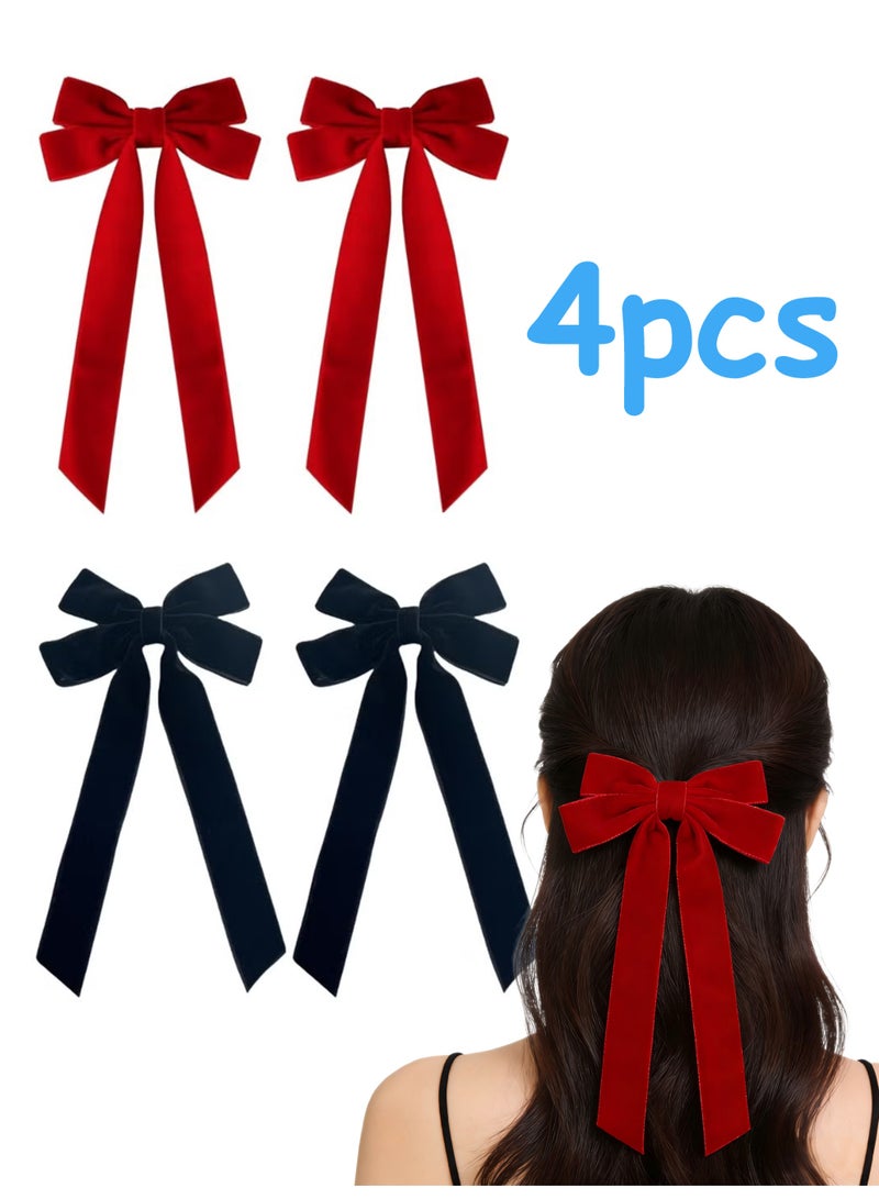 4PCS Women Velvet Hair Bows, Hair Ribbon Clips Hair Accessories（Black+Red） - Image 1