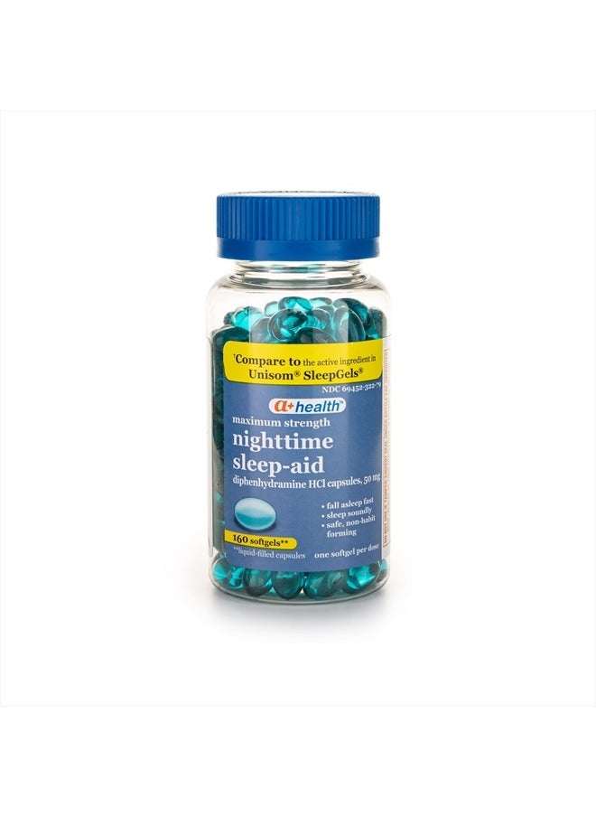 a+health Nighttime Sleep Aid Diphenhydramine 50 mg Softgels Maximum Strength, 160 Count  - Image 1