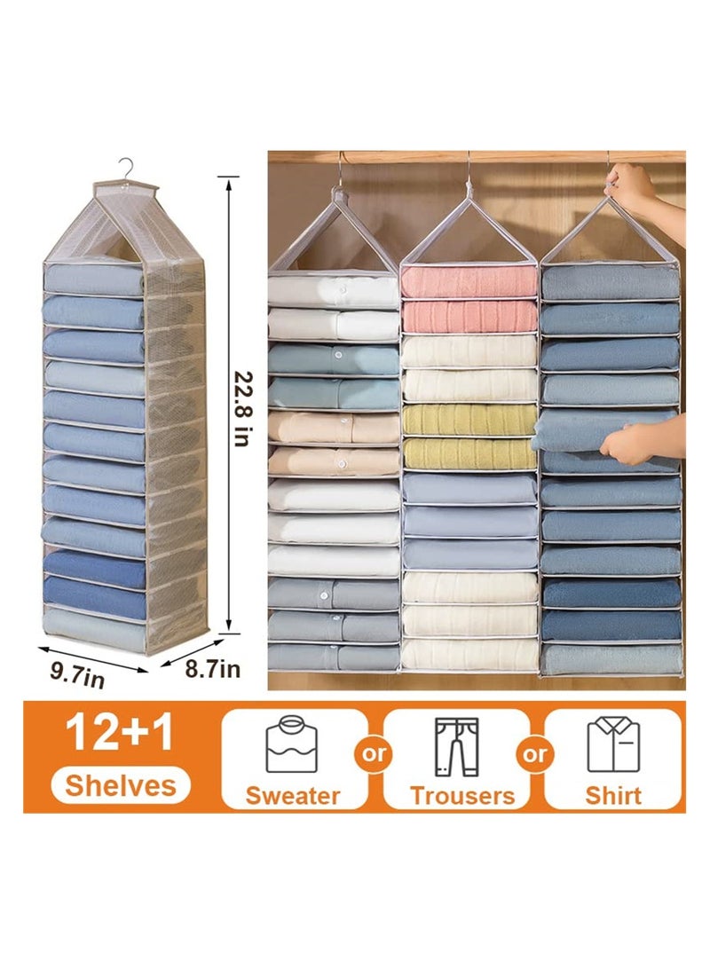 Excefore Hanging Closet Organizer, 12 Shelves Closet Hanging Shelf, Closet Organizer, Space Saver, Hanging Wardrobe Storage with Sturdy Hooks for Storage, Foldable for Organizing Bedroom - Image 4