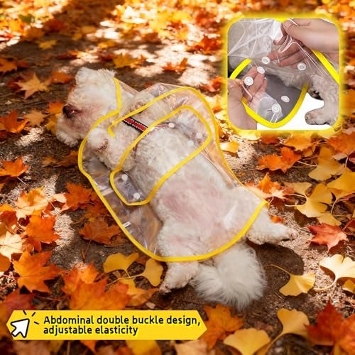 RyanDesign Clear Dog Raincoat, Transparent PVC Cape Style Pet Rain Jacket with Hidden Leash Hole, Adjustable Double Buckle for Small Dogs (Yellow, Medium) - Image 4