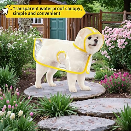 RyanDesign Clear Dog Raincoat, Transparent PVC Cape Style Pet Rain Jacket with Hidden Leash Hole, Adjustable Double Buckle for Small Dogs (Yellow, Medium) - Image 5