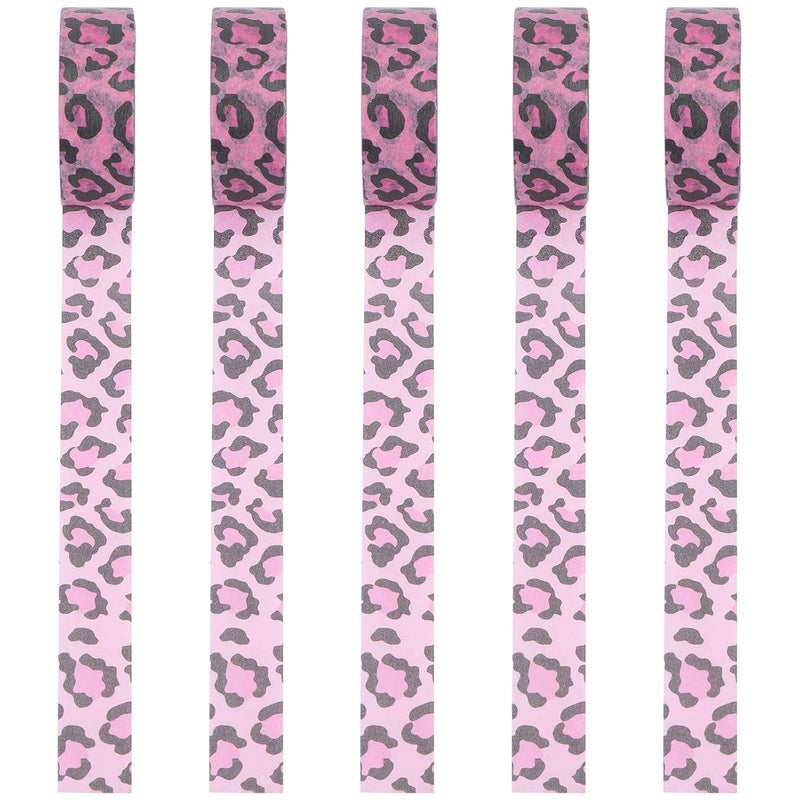 Leopard Print Washi Tape 5 Rolls Self Adhesive Animal Pattern for Scrapbooking Journals DIY - Image 2