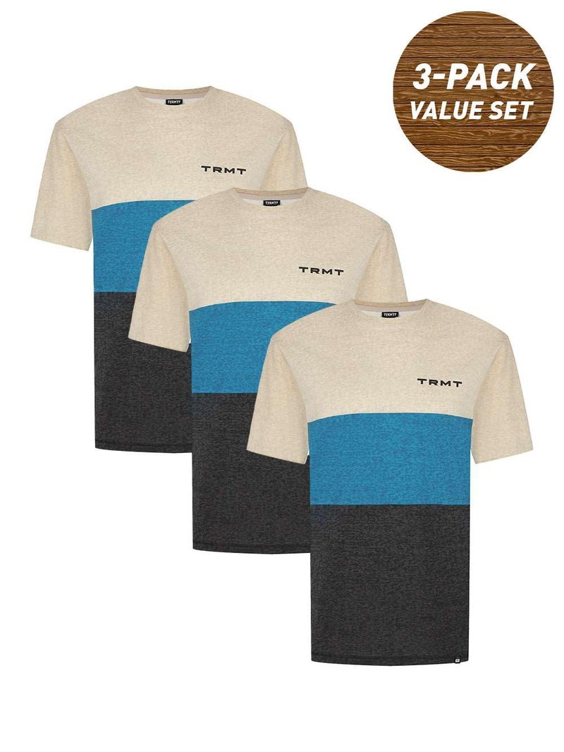 Men's 3-Pack Set T-shirt Black/Beige, Termit, Soft Cotton Fabric, Comfortable Fit, Breathable, Perfect for Outdoor Activities - Image 2