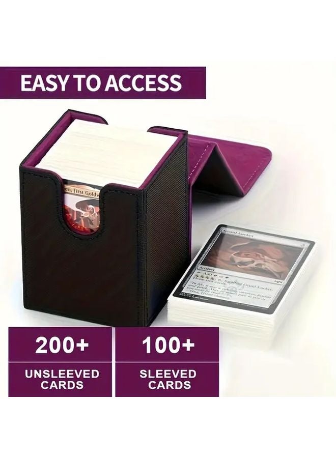 Black Grey Faux Leather Trading Card Box Holds 100 Collectible TCG Cards Case - Image 4