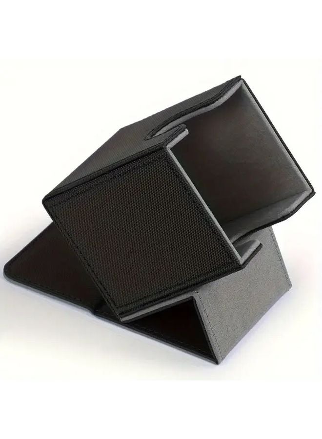 Black Grey Faux Leather Trading Card Box Holds 100 Collectible TCG Cards Case - Image 1