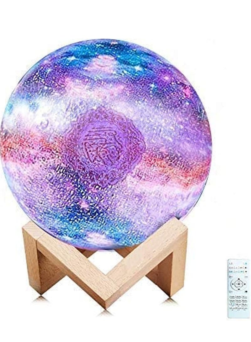 ELTRAZONE Portable Quran speaker LED night light, 16-color 3D printing LED Galaxy Moon light, Bluetooth, Micro SD remote control speaker, Quran chanting, FM radio (ELT-GLAXY) - Image 1
