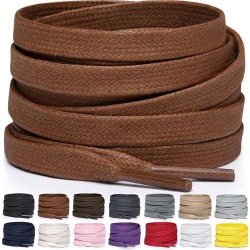 Miscly Flat Waxed Cotton Shoe Laces for Boots, Sneakers, and Shoes – Multiple Lengths and Colors Available - Brown, 54″ (137 CM) - Image 1