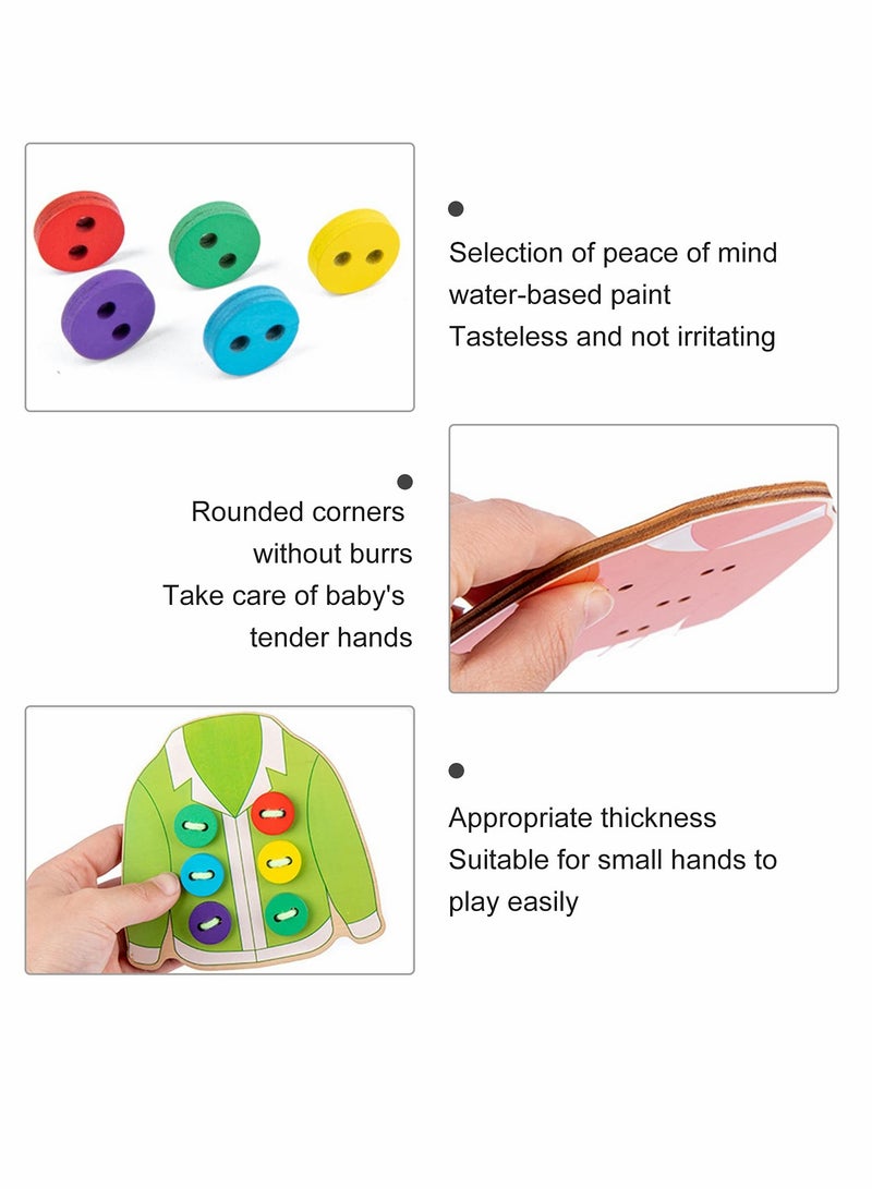 SYOSI Clothes Lacing Toys, Wooden Toy Fine Motor Skill Threading Game for Kids Age 3 4 5 Years Toddler, Sewing Button Lacing Card Game, Preschool Early Development Educational Toy - Image 2