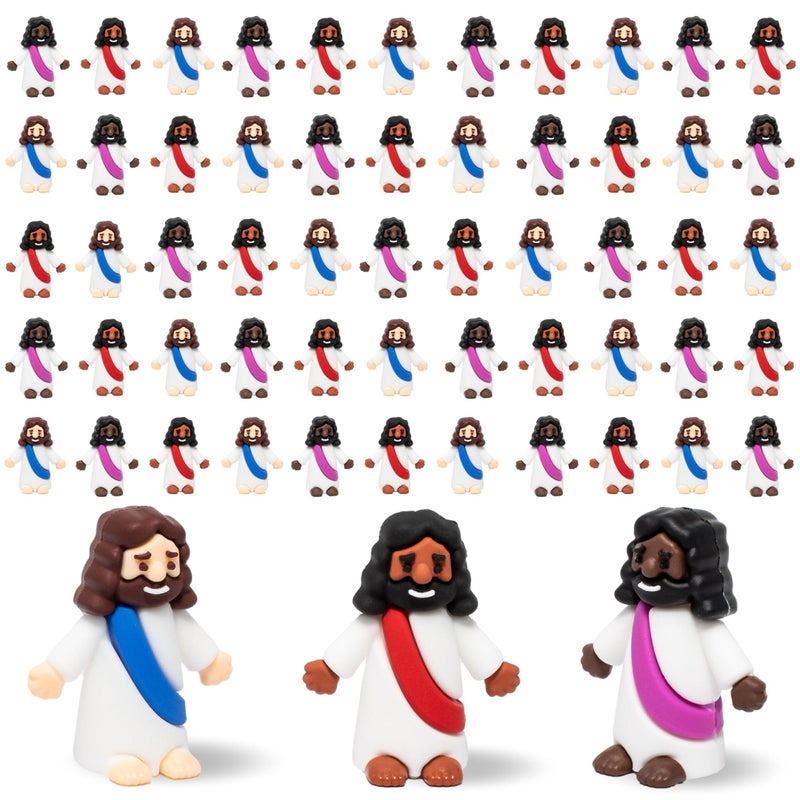 Chillkat Mini Jesus Figures 50 Pcs-Tiny Jesus Bulk-Little Christ Figurines for Easter Egg Stuffers, Religious Party Favors and Gifts, Sunday School, Classroom Crafts, Baptism, Confirmation (Multicolor Jesus) - Image 1